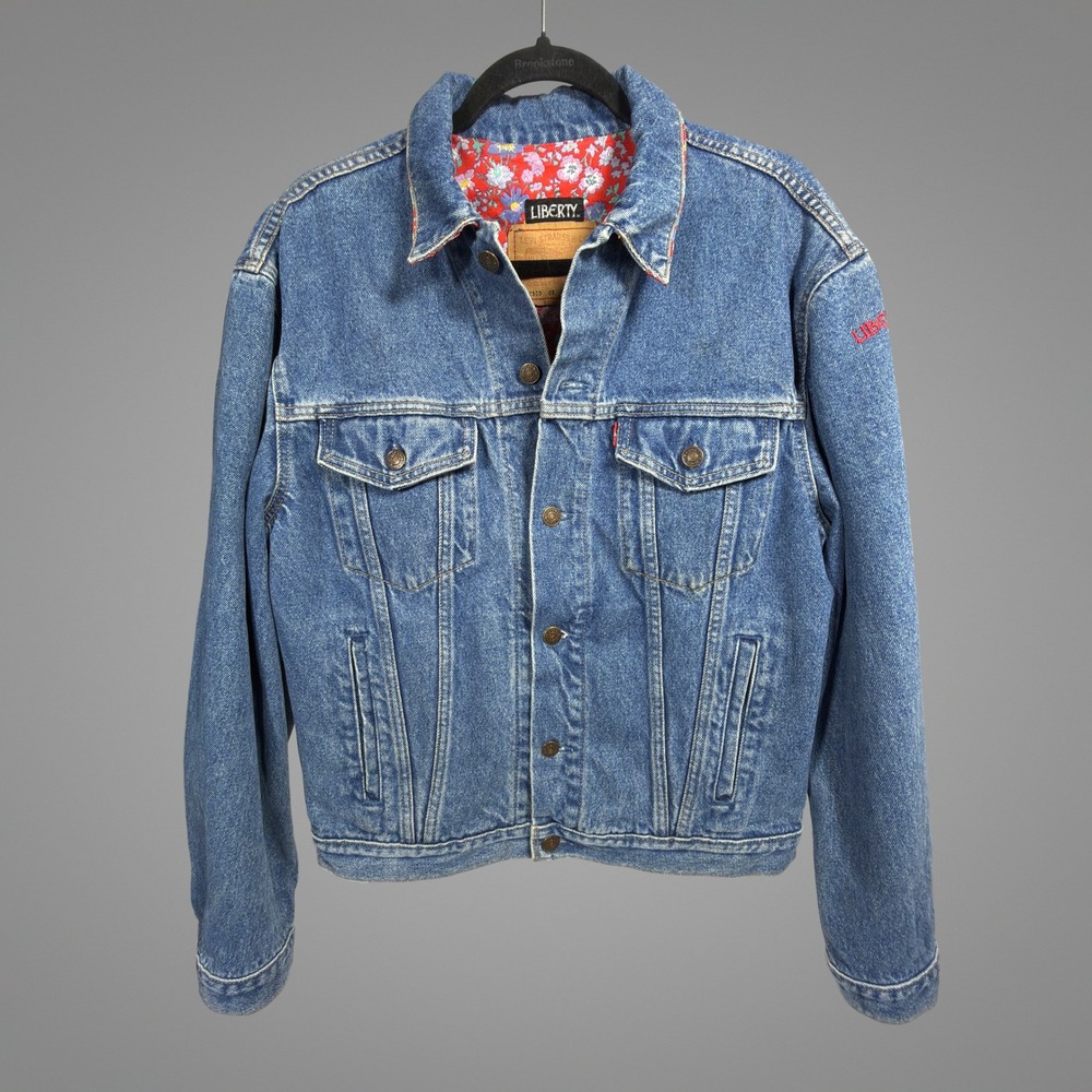Rare Levi's Liberty London Denim JacketWomens Floral Lined Trucker Blue 70503 02